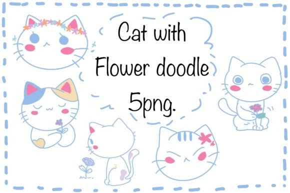 Download Cute Kitty with Flower Doodle - Doodle Collection