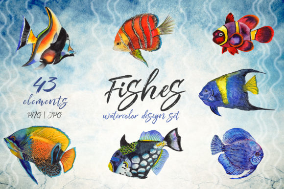 Download Sea Fishes PNG Watercolor Set - Fishes Collection
