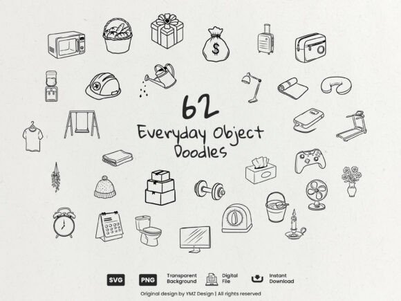Download Everyday Object Doodles Clip Art Bundle - Doodle Collection