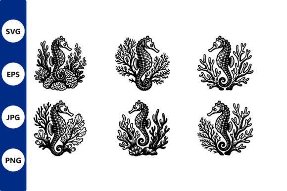 Download Seahorse Line Art Coastal Decor - Coastal decor Collection