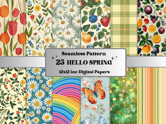 Download Seamless Hello Spring Pattern Paper - Premium Bundle