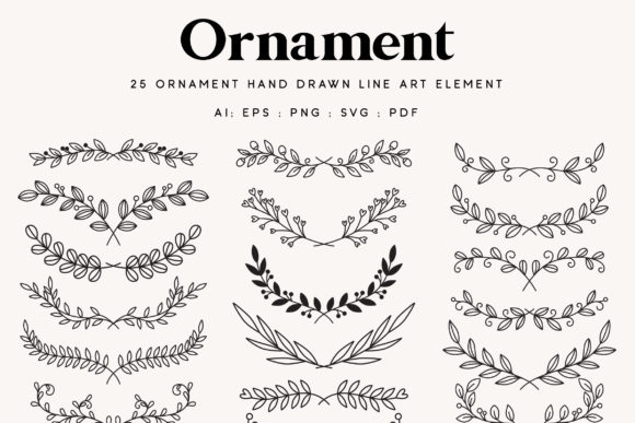 Download 25 Leaf Ornament Wedding Lineart Element - Lineart Collection
