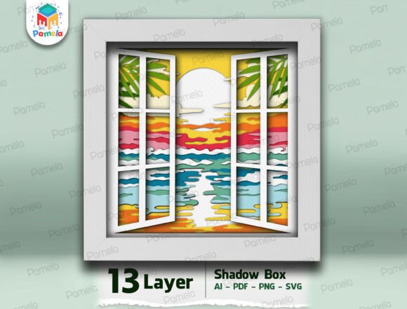 Download Tropical Sunset Window Shadow Box SVG - Premium Bundle