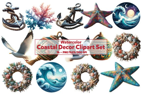 Download Watercolor Coastal Decor Clipart Set - Coastal decor Collection