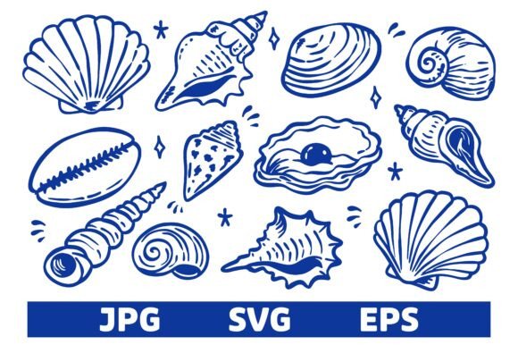 Download Hand Drawn Blue Seashell Doodle Set - Doodle Collection