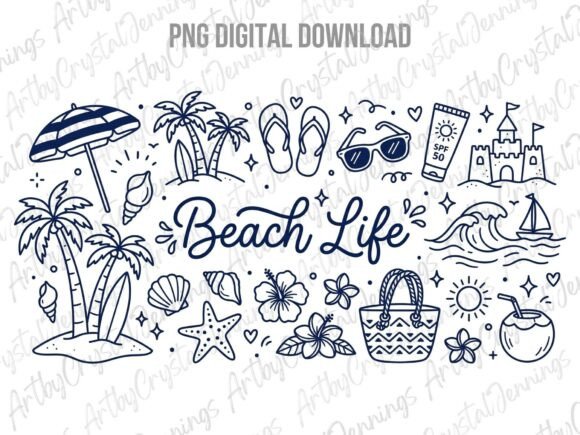 Download Hand Drawn Summer Beach Life Doodles PNG - Doodle Collection